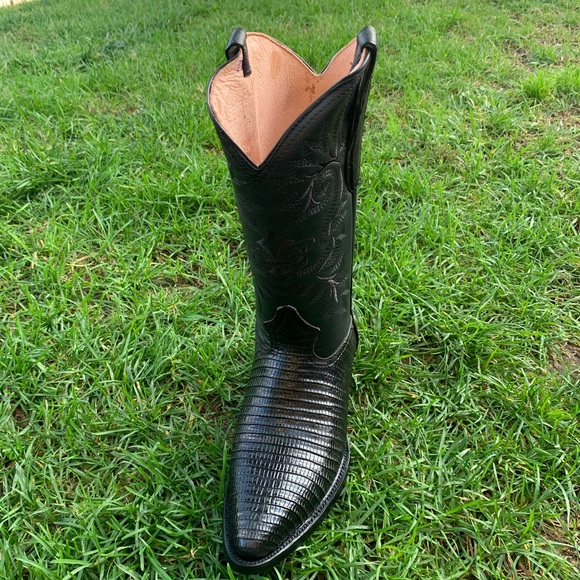 MENS WESTERN COWBOY BOOTS LIZARD PRINT LEATHER BLACK BOTA VAQUERA LAGARTO 099 - Picture 3 of 8
